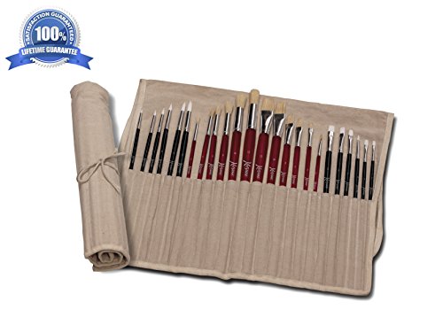 Paint Brush Set and Holder (24pc) Oil and Acrylic Painting Brushes for Kids, Artists – Free Ebook