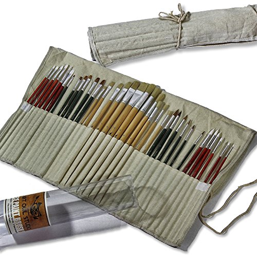 Art Owl Studio – Oil, Acrylic and Watercolor Paint Brushes, 36-piece – Free Versatile Canvas Pouch