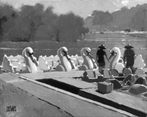 Joaquin, Juan and the White Swans in Grayscale